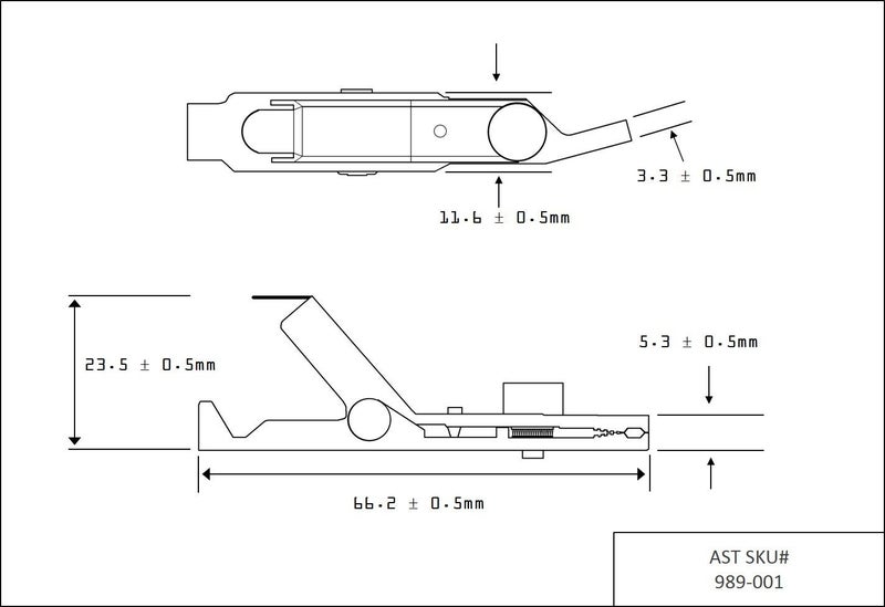 AST Labs Butt Set Line Cord Angled Bed of Nails ABN Alligator Clip to Ring Terminal for TS22, etc. (1.5m / 59")